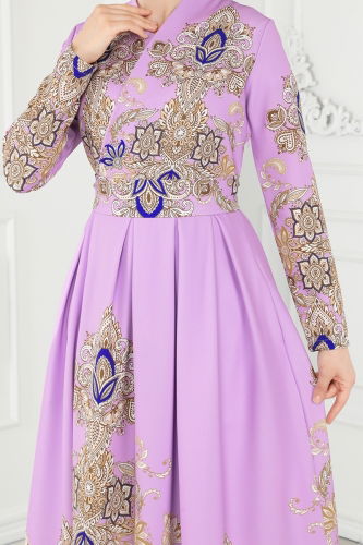 moda selvim Dress 2390JNF844 Lilac - Thumbnail