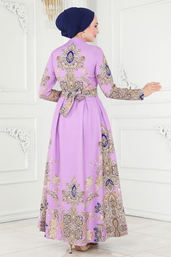 moda selvim Dress 2390JNF844 Lilac - Thumbnail