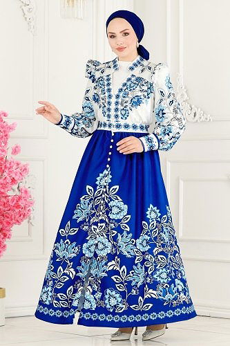 moda selvim Dress 2392JNF844 Saxe - Thumbnail