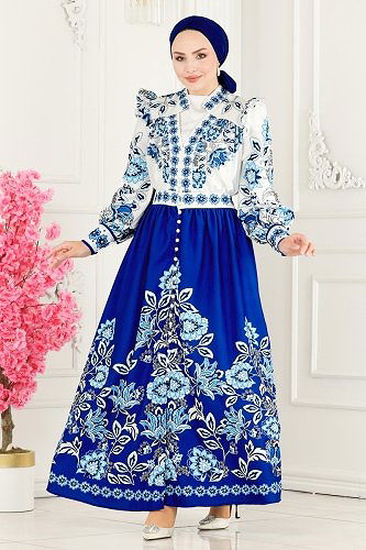 moda selvim 2392JNF844 ازرق فستان - Thumbnail