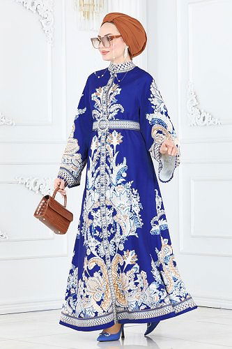 moda selvim 2393JNF844 ازرق فستان - Thumbnail