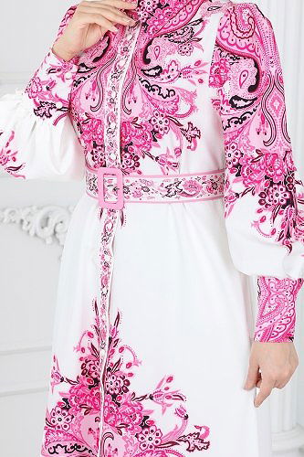 moda selvim Dress 2394JNF844 Fuchsia&Ecru - Thumbnail