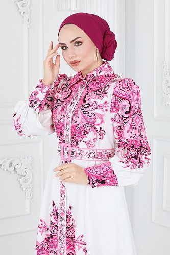 moda selvim 2394JNF844 الفوشيه و إكرو فستان - Thumbnail