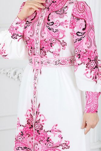 moda selvim 2394JNF844 الفوشيه و إكرو فستان - Thumbnail