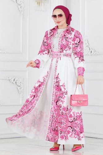 moda selvim 2394JNF844 الفوشيه و إكرو فستان - Thumbnail