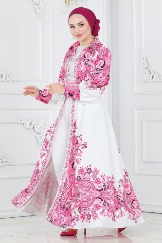moda selvim 2394JNF844 الفوشيه و إكرو فستان - Thumbnail
