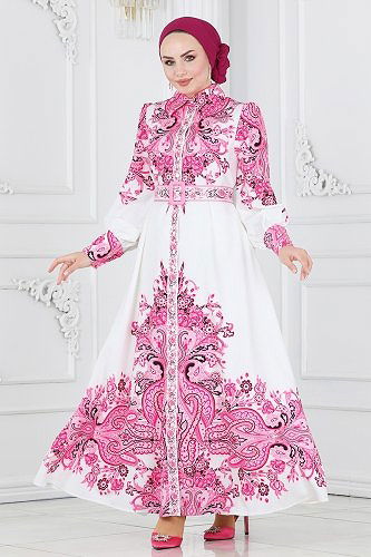 moda selvim 2394JNF844 الفوشيه و إكرو فستان - Thumbnail