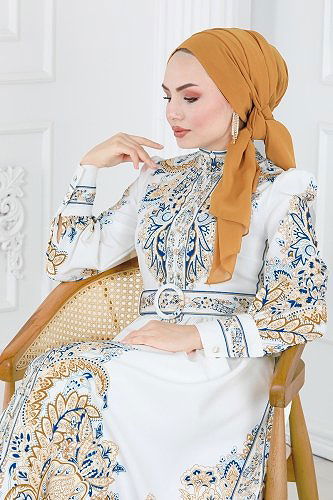 moda selvim 2397JNF844 لون بيج فاتح فستان - Thumbnail