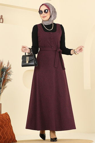 moda selvim DRESS 24001UKB139 Burgundy - Thumbnail