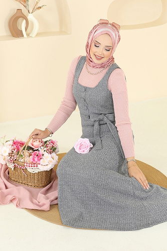 moda selvim DRESS 24001UKB139 Gray - Thumbnail