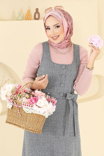 moda selvim DRESS 24001UKB139 Gray - Thumbnail