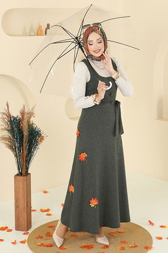 moda selvim DRESS 24001UKB139 Khaki - Thumbnail