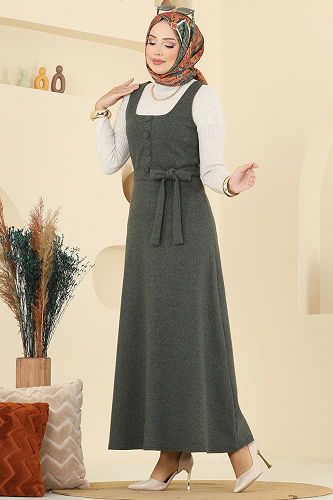 moda selvim DRESS 24001UKB139 Khaki - Thumbnail