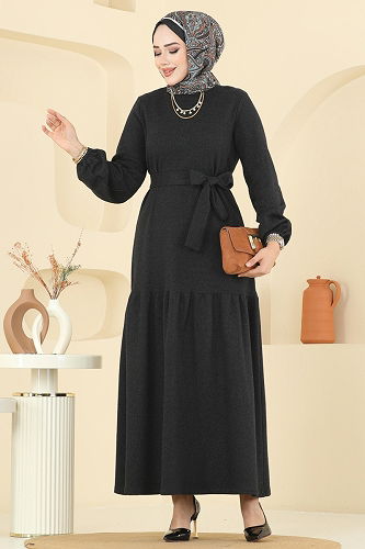 moda selvim Dress 24002UKB139 Black - Thumbnail