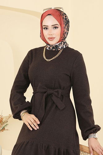 moda selvim Dress 24002UKB139 Brown - Thumbnail