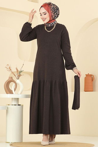 moda selvim Dress 24002UKB139 Brown - Thumbnail