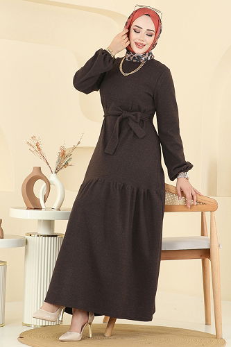 moda selvim الفستان بني 24002UKB139 - Thumbnail