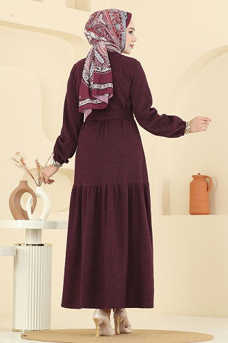 moda selvim Dress 24002UKB139 Burgundy - Thumbnail