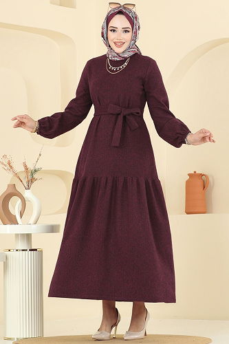 moda selvim الفستان خمري 24002UKB139 - Thumbnail