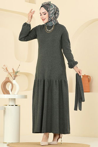 moda selvim Dress 24002UKB139 Khaki - Thumbnail