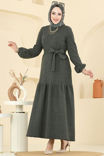 moda selvim Dress 24002UKB139 Khaki - Thumbnail