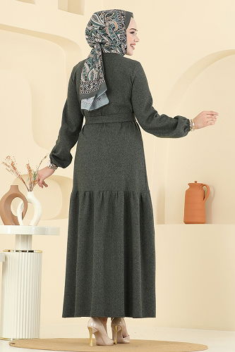 moda selvim الفستان اخضر عفني 24002UKB139 - Thumbnail