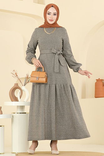 moda selvim الفستان بيج 24002UKB139 - Thumbnail