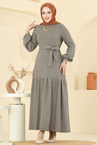 moda selvim الفستان بيج 24002UKB139 - Thumbnail