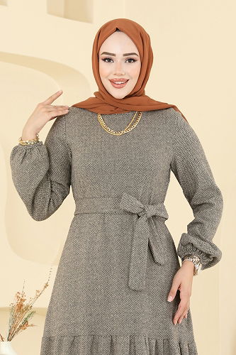 moda selvim الفستان بيج 24002UKB139 - Thumbnail