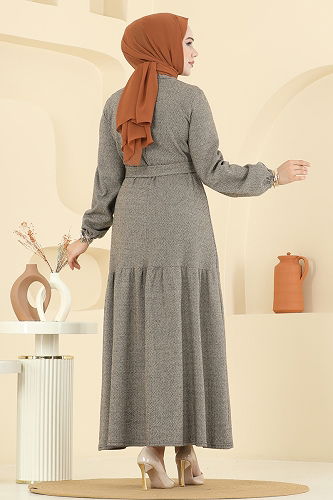 moda selvim الفستان بيج 24002UKB139 - Thumbnail