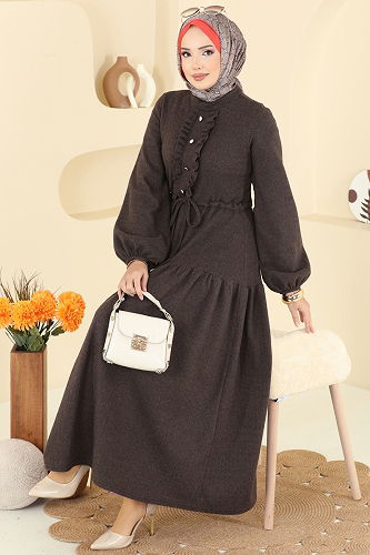 moda selvim Dress 24004UKB139 Brown - Thumbnail