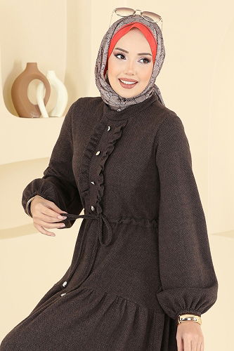 moda selvim Dress 24004UKB139 Brown - Thumbnail
