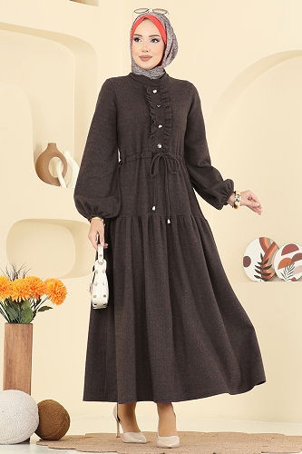 moda selvim Dress 24004UKB139 Brown - Thumbnail
