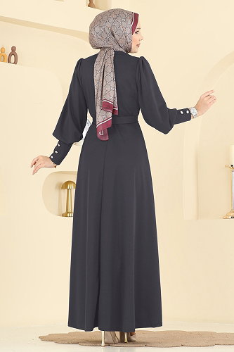 moda selvim الفستان رمادي غامق 24007UKB139 - Thumbnail