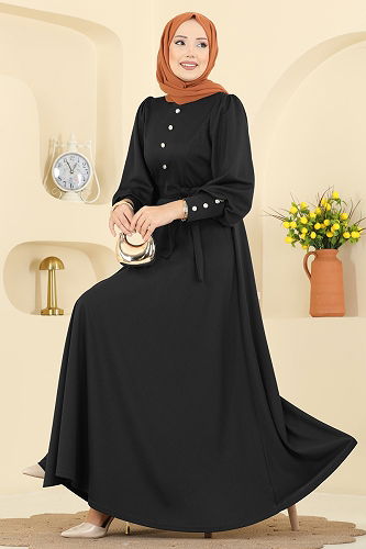 moda selvim Dress 24007UKB139 Black - Thumbnail