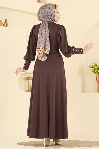 moda selvim الفستان بني 24007UKB139 - Thumbnail