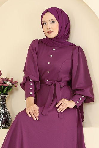 moda selvim Dress 24007UKB139 Damson - Thumbnail