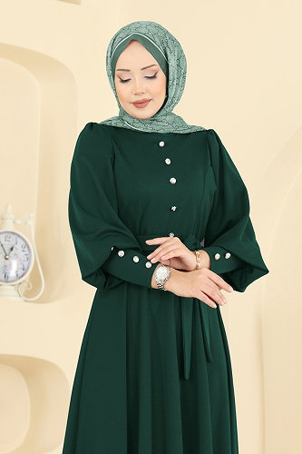 moda selvim Dress 24007UKB139 Dark Emerald - Thumbnail