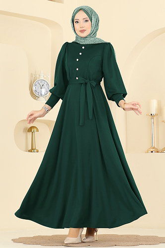 moda selvim الفستان زيتي غامق 24007UKB139 - Thumbnail