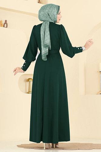 moda selvim الفستان زيتي غامق 24007UKB139 - Thumbnail