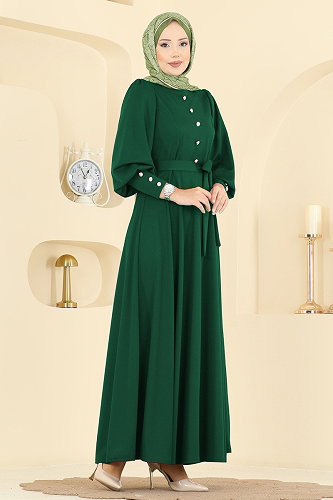 moda selvim Dress 24007UKB139 Emerald - Thumbnail