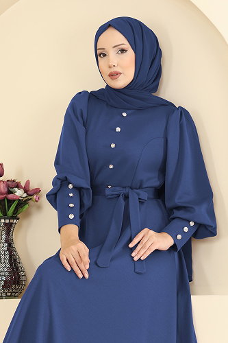 moda selvim Dress 24007UKB139 Indigo - Thumbnail