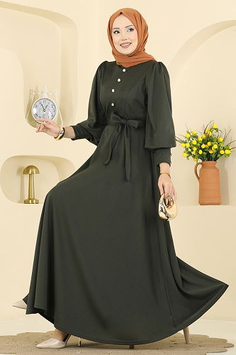 moda selvim الفستان اخضر عفني 24007UKB139 - Thumbnail