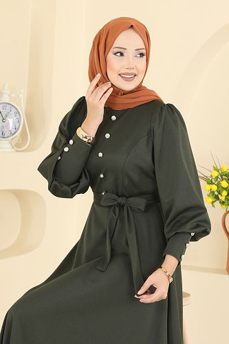 moda selvim الفستان اخضر عفني 24007UKB139 - Thumbnail