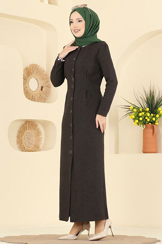 moda selvim Dress 24008UKB139 Brown - Thumbnail