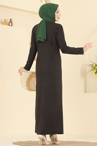 moda selvim الفستان بني 24008UKB139 - Thumbnail