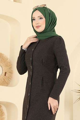 moda selvim الفستان بني 24008UKB139 - Thumbnail