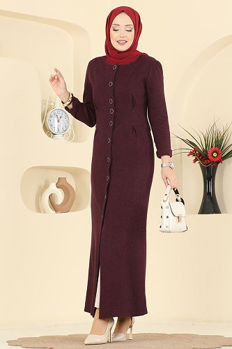 moda selvim Dress 24008UKB139 Burgundy - Thumbnail