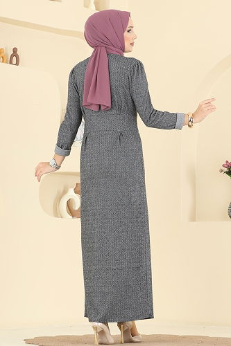 moda selvim الفستان رمادي 24008UKB139 - Thumbnail