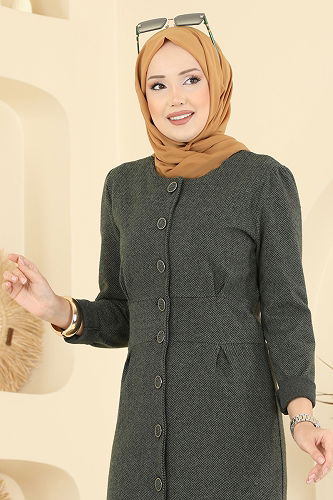 moda selvim Dress 24008UKB139 Khaki - Thumbnail